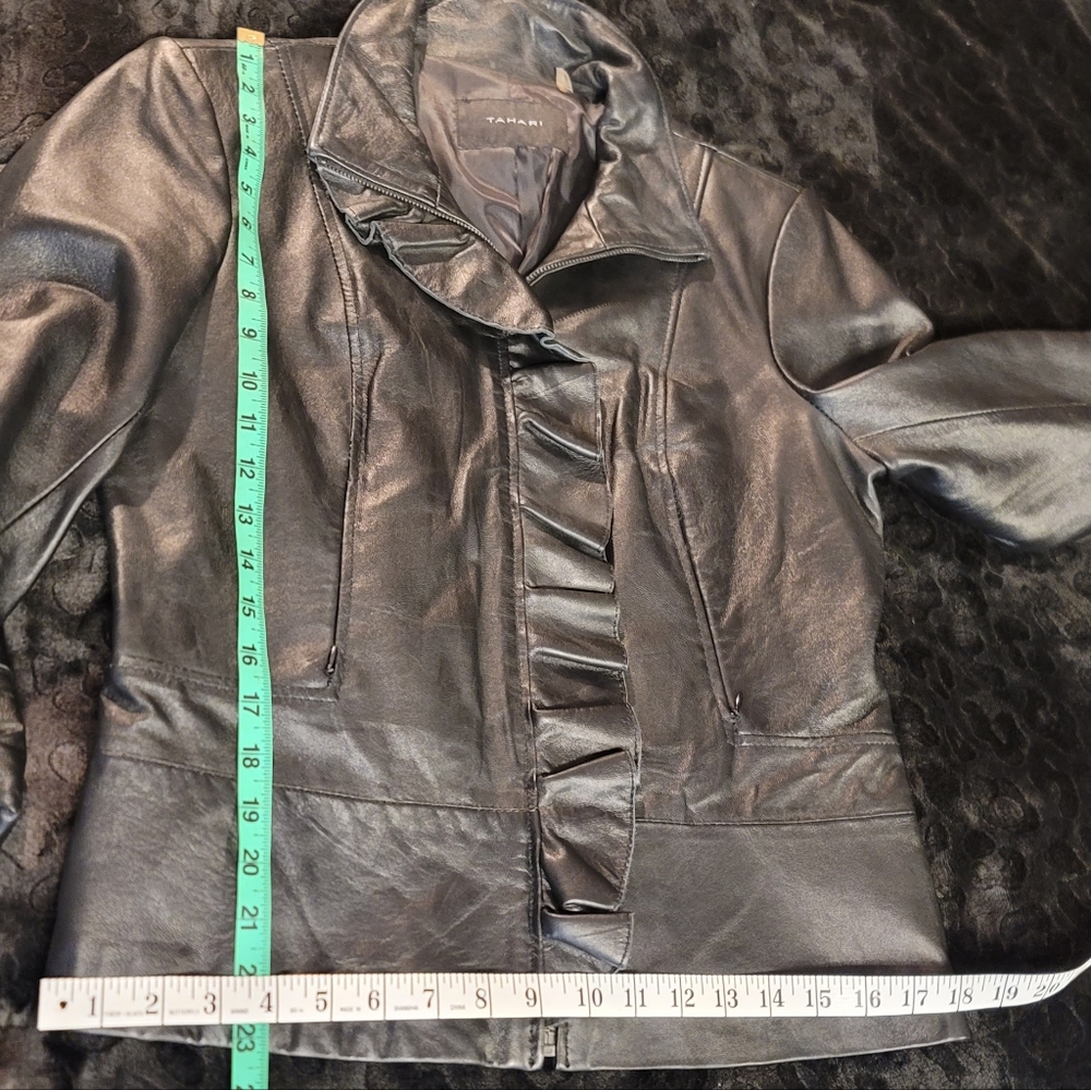 Tahari Leather Ruffle Jacket - Picture 11 of 15